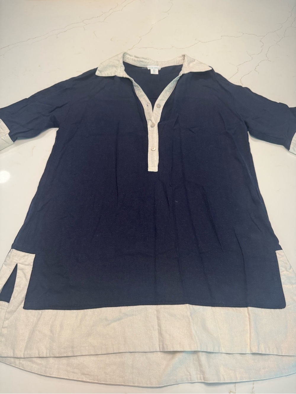 Cynthia Rowley Linen Navy and Cream Button-Front Women’s Dress